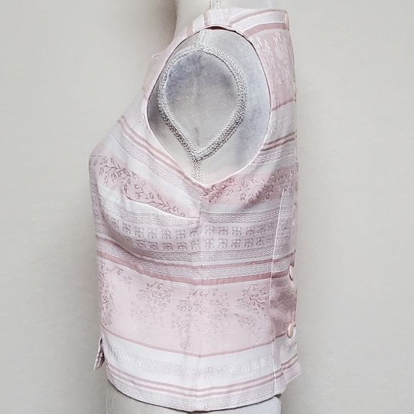 Vintage Josephine Pastel Pink Floral Satin Vest Lavallière Button Up Blouse Set - Picture 8 of 16